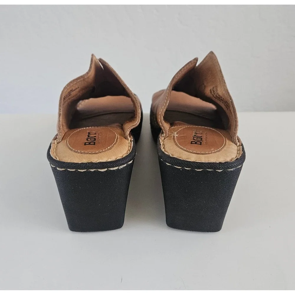 Born Wedge Heel Sandal Women's 7 Brown Leather Slip-On Platforms Boho